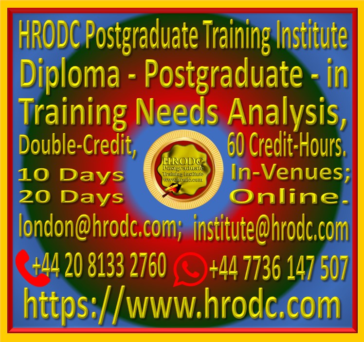 Graphics relating to our Institute’s name, Award Name, Duration In-Venues and Online (with contact details) of a Diploma - Postgraduate – Course, offered by HRODC Postgraduate Training Institute, https://www.hrodc.com.
